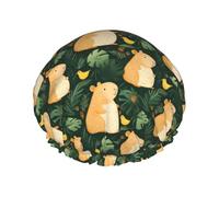 Grand bonnet de douche réutilisable pour femme - Tendance et confortable - Imprimé canard Capybara - Double couche de cheveux pour la douche avec corde élastique et doublure en PEVA