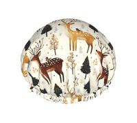 Grand bonnet de douche réutilisable pour femme - Tendance et confortable - Imprimé cerf de forêt - Double couche de cheveux pour la douche avec corde élastique et doublure en PEVA