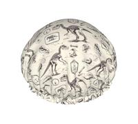 Grand bonnet de douche réutilisable pour femme - Tendance et confortable - Imprimé crâne de dinosaure vintage double couche pour la douche avec corde élastique et doublure en PEVA