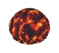 Grand bonnet de douche réutilisable pour femme - Tendance et confortable - Imprimé lion flamme, cheveux double couche pour la douche avec corde élastique et doublure en PEVA