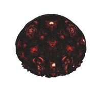 Grand bonnet de douche réutilisable pour femme - Tendance et confortable - Imprimé lion rouge foncé - Double couche de cheveux pour la douche avec corde élastique et doublure en PEVA