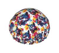 Grand bonnet de douche réutilisable pour femme - Tendance et confortable - Imprimé tête de loup coloré graffiti double couche pour la douche avec corde élastique et doublure en PEVA