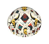 Grand bonnet de douche réutilisable pour femme - Tendance et confortable - Imprimé tête de mort de chèvre rétro double couche pour la douche avec corde élastique et doublure en PEVA