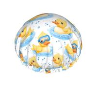 Grand bonnet de douche réutilisable pour femme - Tendance et confortable - Motif canard mignon - 1 impression double couche de cheveux pour la douche avec corde élastique et doublure en PEVA