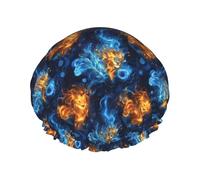 Grand bonnet de douche réutilisable pour femme - Tendance et confortable - Tête de lion - Imprimé double couche - Avec corde élastique et doublure en PEVA