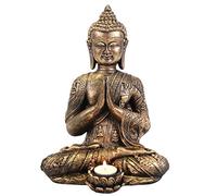 Grand bougeoir Bouddha en résine dorée - 33 cm x 24 cm (1 pièce) - Figurine de Bouddha accrocheuse - Ambiance paisible, relaxante et spirituelle - Idéal pour votre maison et votre bureau