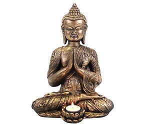 Grand bougeoir Bouddha en résine dorée - 33 cm x 24 cm (1 pièce) - Figurine de Bouddha accrocheuse - Ambiance paisible, relaxante et spirituelle - Idéal pour votre maison et votre bureau