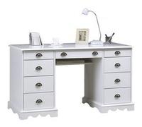 Grand Bureau Blanc 9 Tiroirs de Style Anglais - L 137.5 x l 58.3 x H 74.7 cm
