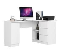 Grand bureau d'angle AKORD droit B20 Blanc 155 cm 1 porte 3 tiroirs façade Blanche 4 étagères 155x85x77 cm