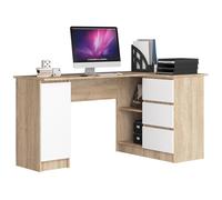 Grand bureau d'angle AKORD droit B20 Chêne Sonoma 155 cm 1 porte 3 tiroirs façade Blanche 4 étagères 155x85x77 cm