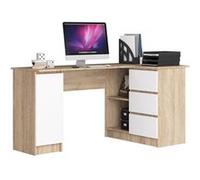 Grand bureau d'angle AKORD droit B20 Chêne Sonoma 155 cm 1 porte 3 tiroirs façade Blanche 4 étagères 155x85x77 cm Chêne Sonoma / Blanc G