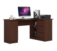 Grand bureau d'angle AKORD droit B20 Wengé 155 cm 1 porte 3 tiroirs façade Wengé 4 étagères 155x85x77 cm