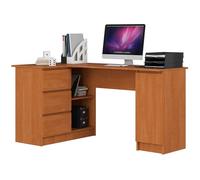 Grand bureau d'angle AKORD gauche B20 Aulne 155 cm 1 porte 3 tiroirs façade Aulne 4 étagères 155x85x77 cm