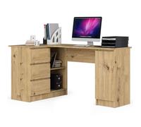 Grand bureau d'angle AKORD gauche B20 Chêne Artisan 155 cm 1 porte 3 tiroirs façade Chêne Artisan 4 étagères 155x85x77 cm