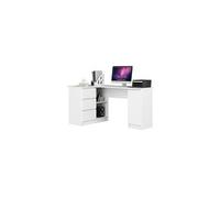 Grand bureau d'angle gauche b20 blanc 155 cm 1 porte 3 tiroirs façade blanche 4 étagères 155x85x77 cm