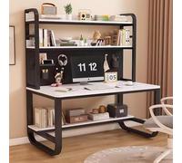 Grand bureau de jeu pour bureau à domicile avec panneau perforé et cadre en métal, table d'écriture d'étude, station de travail avec support de rangement (blanc/noir, 129,9 x 60 x 177,8 cm) - Idéal