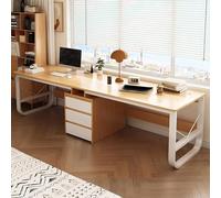 Grand bureau d'ordinateur de jeu double avec tiroirs pour 2 personnes, table d'écriture en bois pour bureau à domicile, long bureau (naturel, 240 cm)