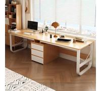 Grand bureau d'ordinateur de jeu double avec tiroirs pour deux personnes, table de poste de travail en bois pour bureau à domicile, finition naturelle (200 cm)