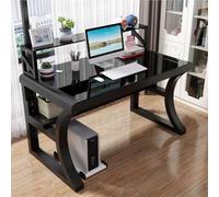 Grand Bureau D'ordinateur En Verre Trempé, Bureau Avec Étagères De Rangement, Table De Jeu Simple Et Moderne Avec Cadre En Métal, Bureau D'écriture Pour Poste De Travail À Domicile(B,120cm/47inch)