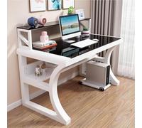 Grand Bureau D'ordinateur En Verre Trempé, Bureau Avec Étagères De Rangement, Table De Jeu Simple Et Moderne Avec Cadre En Métal, Bureau D'écriture Pour Poste De Travail À Domicile(A,120cm/47inch)