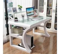 Grand Bureau D'ordinateur En Verre Trempé, Bureau Avec Étagères De Rangement, Table De Jeu Simple Et Moderne Avec Cadre En Métal, Bureau D'écriture Pour Poste De Travail À Domicile(E,120cm/47inch)