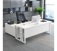 Grand bureau exécutif en forme de L avec armoire latérale réglable et station de travail de luxe pour patrons, gestionnaires et propriétaires d'entreprise - Blanc (140 x 60 cm)