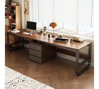Grand bureau pour deux personnes avec tiroirs - Double bureau d'ordinateur de jeu - Table d'écriture en bois pour bureau à domicile - Bureau long pour 2 personnes - Finition noyer - Station de travail