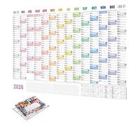 Grand calendrier 2026 - 74 x 51 cm - Fournitures de bureau de grande taille, calendrier mural annuel, pour étude, tâches ménagères, exercices, vacances, fête, anniversaire