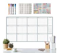 Grand calendrier effaçable à sec - 140 x 86 cm - Tableau mural magnétique réutilisable, organiseur d'horaires vierge, comprend des marqueurs et des autocollants | Pour la maison, l'école, le bureau