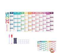 Grand calendrier mural 2025 effaçable à sec, planificateur mural annuel de 12 mois avec stylo et gomme, Calendrier annuel laminé horizontal effaçable à l'eau pour les