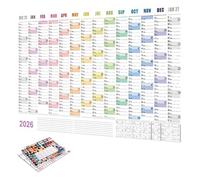 Grand calendrier mural 2026 - 190 x 50 cm - Grand carnet de planification | Calendrier quotidien pour le nettoyage de la maison, les exercices, les vacances, les fêtes, les anniversaires, les voyages