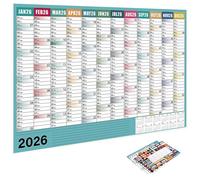 Grand calendrier mural 2026 | 74 x 51 cm Grand décor d'intérieur avec étiquettes conseils | Calendrier mural annuel | Pour étude, tâches ménagères, exercices, vacances, fête, anniversaire