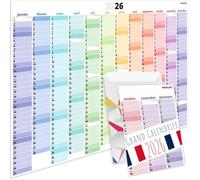 Grand Calendrier Mural 2026 en Français,Fériés Nationaux-Calendrier 2026 Grand Format XXL A1 84 x 60 cm. Planificateur Familial