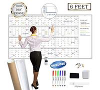 Grand calendrier mural annuel réutilisable effaçable à sec - Organiseur de tâches 12 mois laminé de qualité supérieure - 96,5 x 182,9 cm - Planificateur annuel non daté pour la maison, le bureau, les