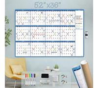 Grand calendrier mural effaçable à sec - 132,1 x 91,4 cm - Calendrier annuel vierge non daté - Tableau blanc laminé de qualité supérieure - Calendrier de bureau laminé réutilisable de 12 mois