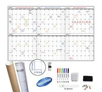 Grand calendrier mural effaçable à sec - 152,4 x 96,5 cm - Calendrier vierge non daté de 6 mois - Tableau blanc géant de 6 mois - Planificateur laminé non daté de qualité supérieure pour salle de