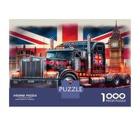 Grand Camion, Puzzle de Casse-tête en Papier épais, Semi-remorque avec Drapeau Britannique et Big Ben, adapté aux débutants, activité relaxante, 52x38cm/1000pcs