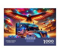 Grand Camion, Puzzle de Casse-tête en Papier résistant, Semi-remorque avec Aigle et Drapeau américain Flamboyant, Anti-Stress, décoration de Maison, 70x50cm/1000pcs