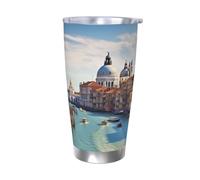 Grand canal in Italy Gobelet avec couvercle et paille en acier inoxydable pour boissons chaudes et froides - Tasse à café de voyage réutilisable pour boissons chaudes et froides - Cadeau