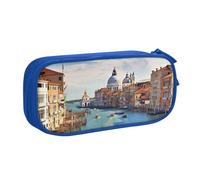 Grand Canal in Italy Trousse à crayons avec fermeture éclair lisse Grande trousse à crayons portable Sac de rangement pour fournitures scolaires et maquillage, bleu, Taille unique, Trousse de beauté