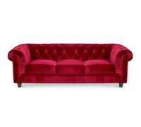 Menzzo Canape 3 Places Chesterfield Velours Rouge