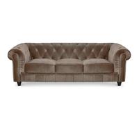 Menzzo A605V3 Contemporain Canapé 3 Places Bois/Velours Taupe 80 x 207 x 72 cm
