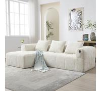 Grand canapé 3 places en forme de L - Design moderne - Fauteuil rembourré avec accoudoirs et 3 coussins - Meuble de salon - Canapé lit pour salon - Villa - Beige chenille