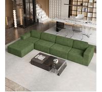 Grand Canapé 5/6 places modulable en Velours Côtelé Canapé modulaire avec pouf et 4 coussins 404x202x82cm Vert