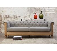 Grand canapé chesterfield lin et coton gris Montaigu