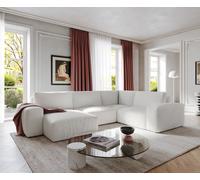 Grand canapé d’angle Lanzo 300x210 cm bouclé blanc crème méridienne réversible