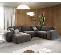 Grand canapé d’angle Lanzo 300x210 cm microfibre brun kaki méridienne réversible