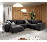 Grand canapé d’angle Lanzo 300x210 cm microfibre noir méridienne réversible