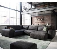 Grand canapé d’angle Lanzo 300x210 cm similicuir vintage anthracite 300x210 cm méridienne réversible avec pouf