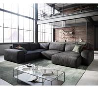 Grand canapé d’angle Lanzo 300x210 cm similicuir vintage anthracite méridienne réversible